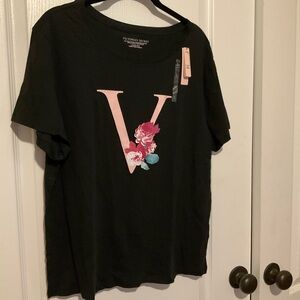 Victoria's Secret Black Tee with Pink Floral V